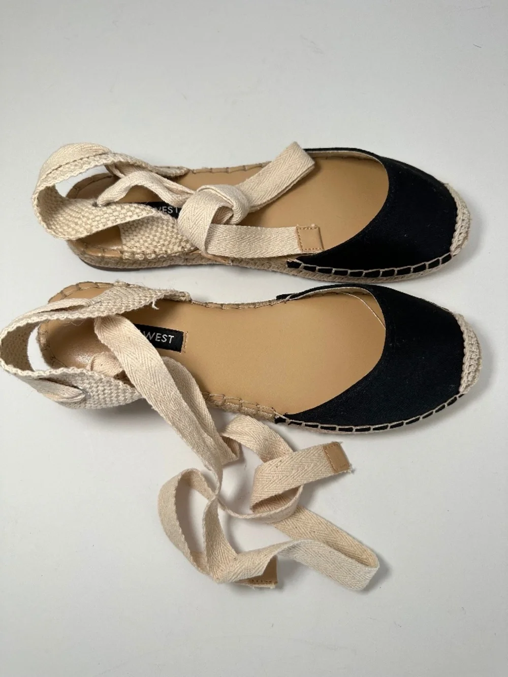 New with box flat Black Espadrilles with ankle tie straps by Nine West size 6.5